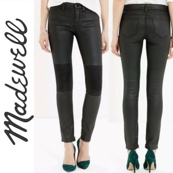 Madewell Denim - Madewell Black Skinny Skinny Moto Jeans 26 Ankle Zip Coated Leather Look Y2K